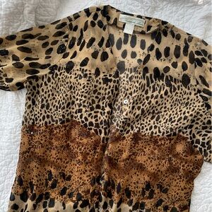 Sheer Leopard Print Button-Up Blouse